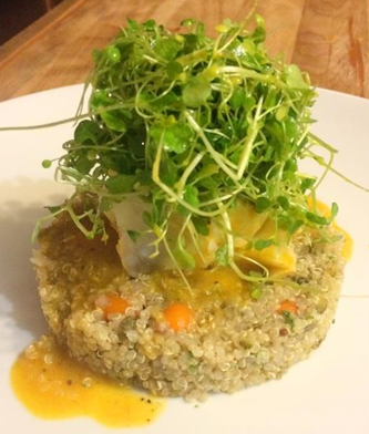 Filet de morue poch  largousier, quinoa  la grenobloise